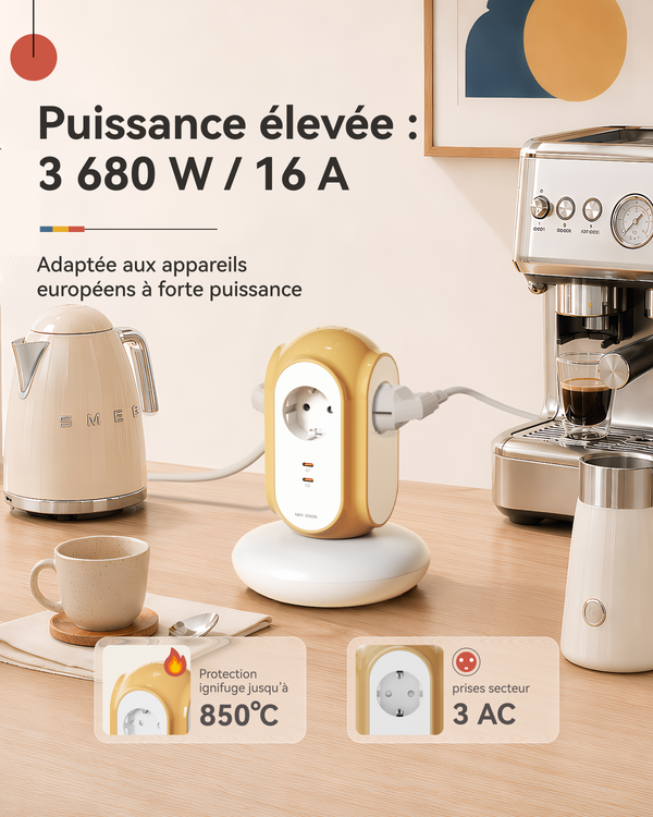 MiaoLab EU Schuko tower power strip supporting up to 3680W and 16A