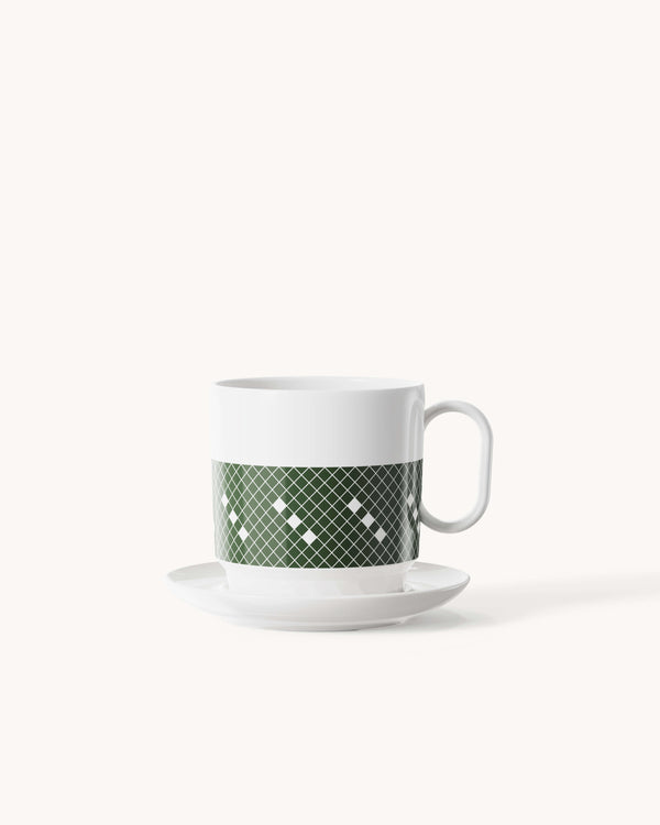 MiaoLab pine green ceramic thermostatic warming cup with saucer