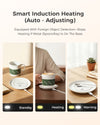 MiaoLab smart induction cup warmer showing standby, heating, and foreign object warning modes