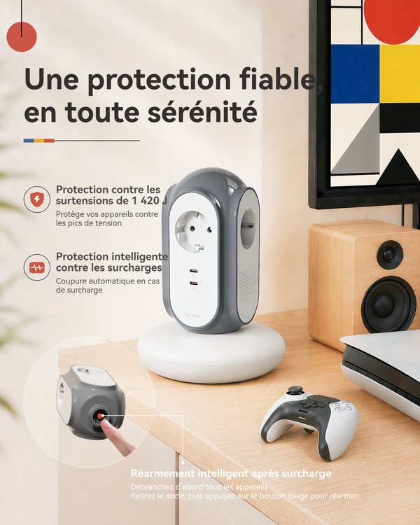 MiaoLab EU Schuko power strip with built-in safety and surge protection