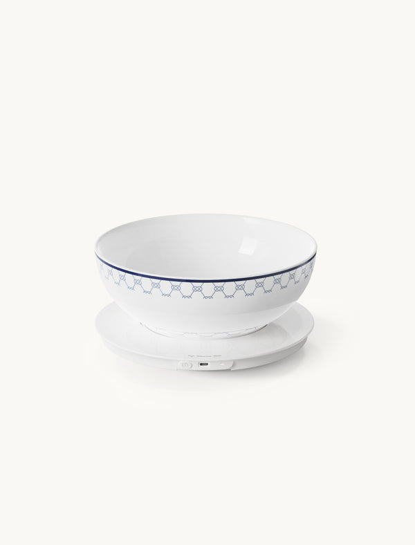MiaoLab blue patterned thermostatic porcelain serving bowl on electric warming base