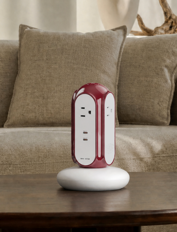 MiaoLab Tower Extension Cord – 4 Outlet US Power Strip with USB-C