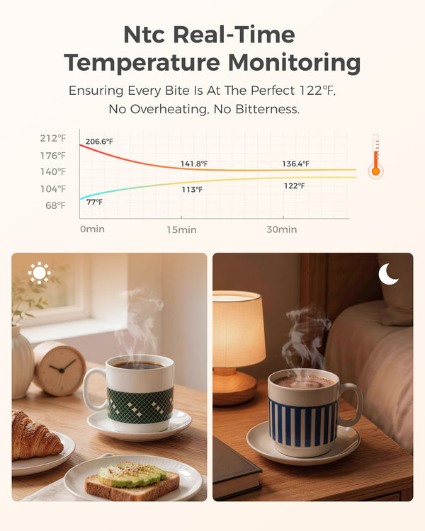 MiaoLab warming cups with NTC real-time temperature monitoring for day and night use