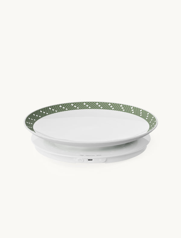 MiaoLab green rimmed thermostatic porcelain plate on electric warming base